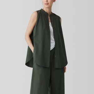 NWT Eileen Fisher Organic Cotton Poplin Buttondown Shirt Forest Green XXS